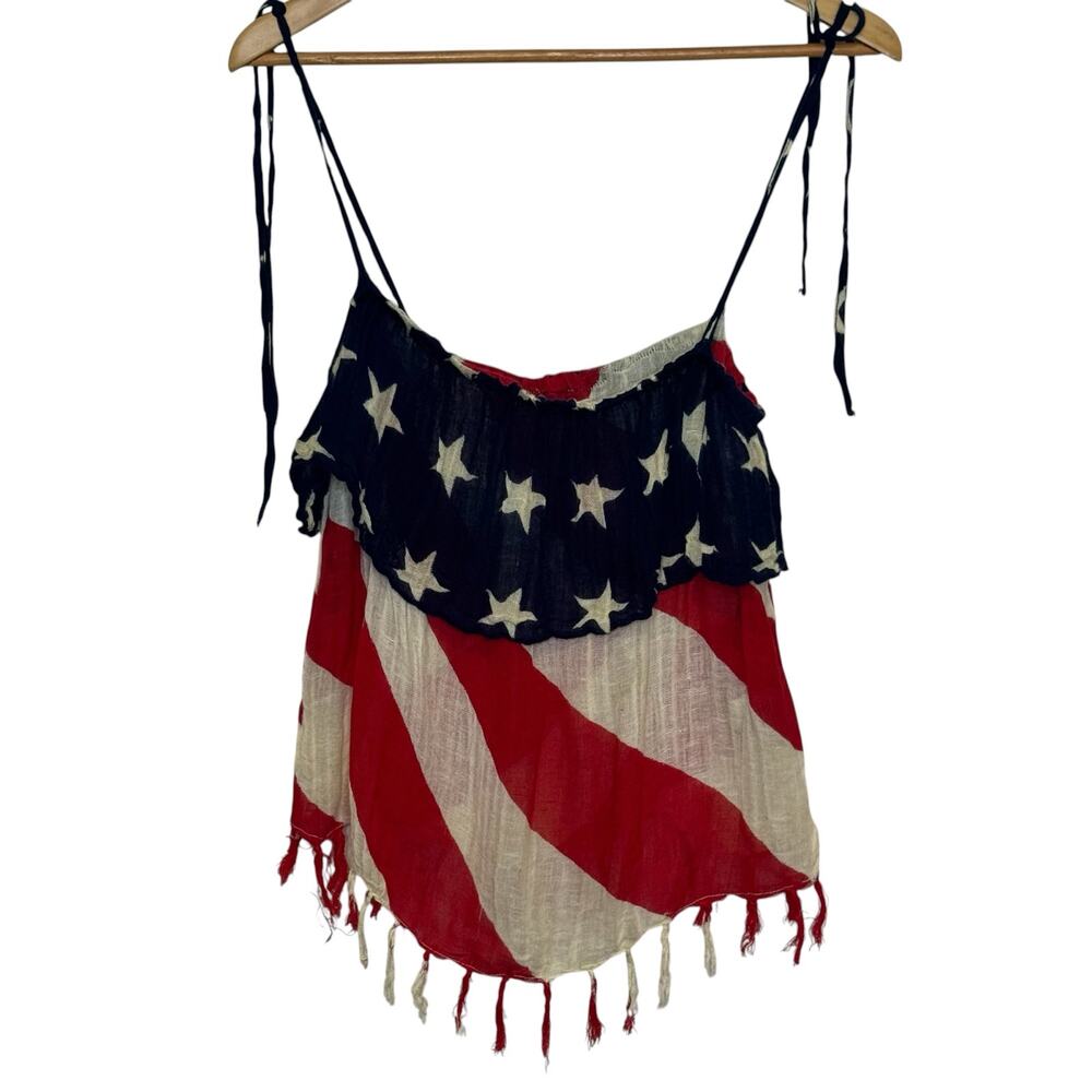 Ralph Lauren Denim & Supply Stars Stripes Fringe Linen Blend Tie Strap Tank Top